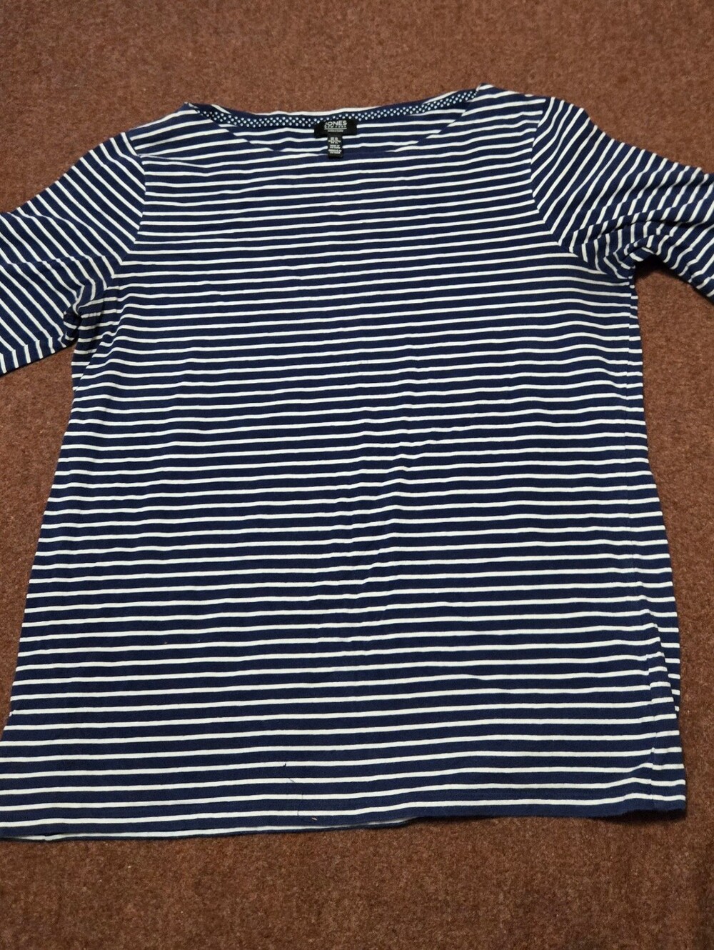 Jones New York Stripe Short Sleeved Shirt In Blue & White Size XL